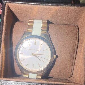 Michael Kors Gold and White Stainless Steel Bracelet Watch